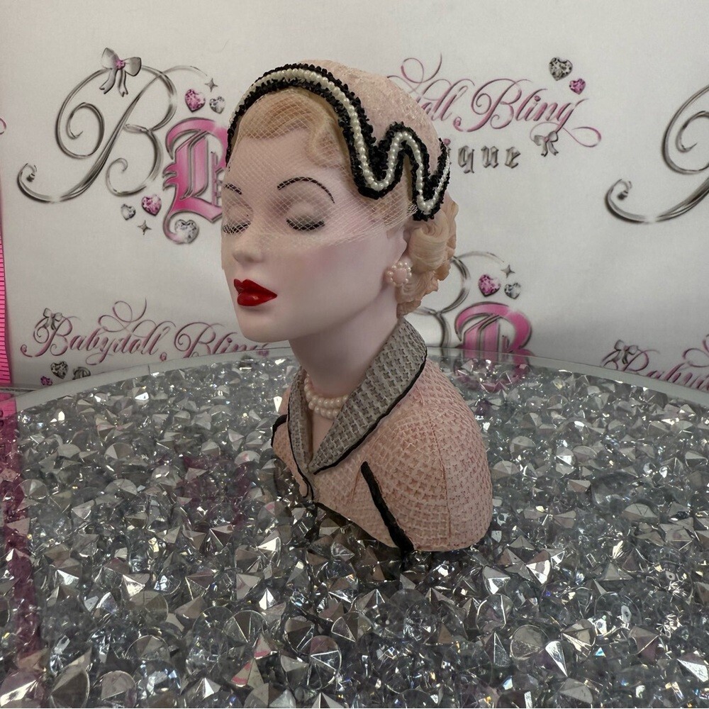 Cameo girls 1954 Vintage Style Women's Headband with Veil  Black pink Cream - Picture 5 of 12